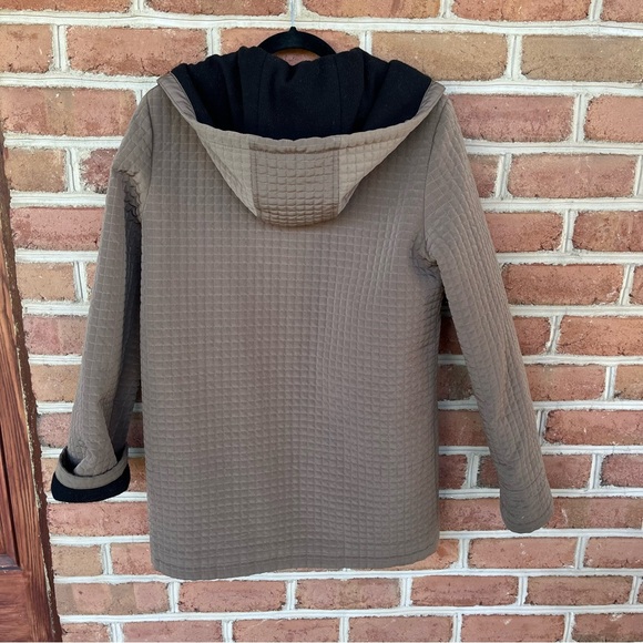 Worthington, black and tan quilted car coat zip up with hood size: small - Picture 13 of 14